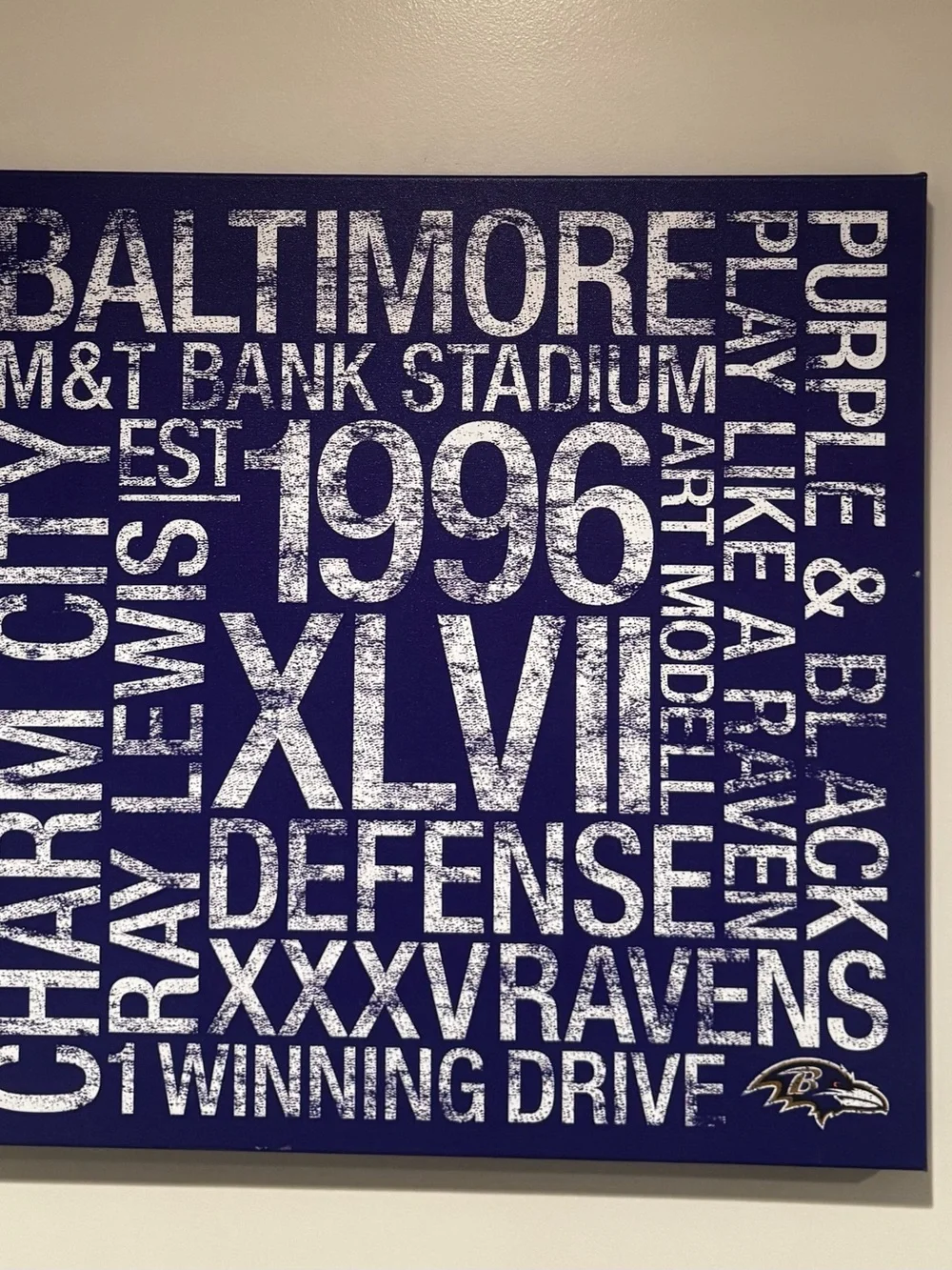Baltimore 1996 XLVII Typography Wall Art - Purple and White
